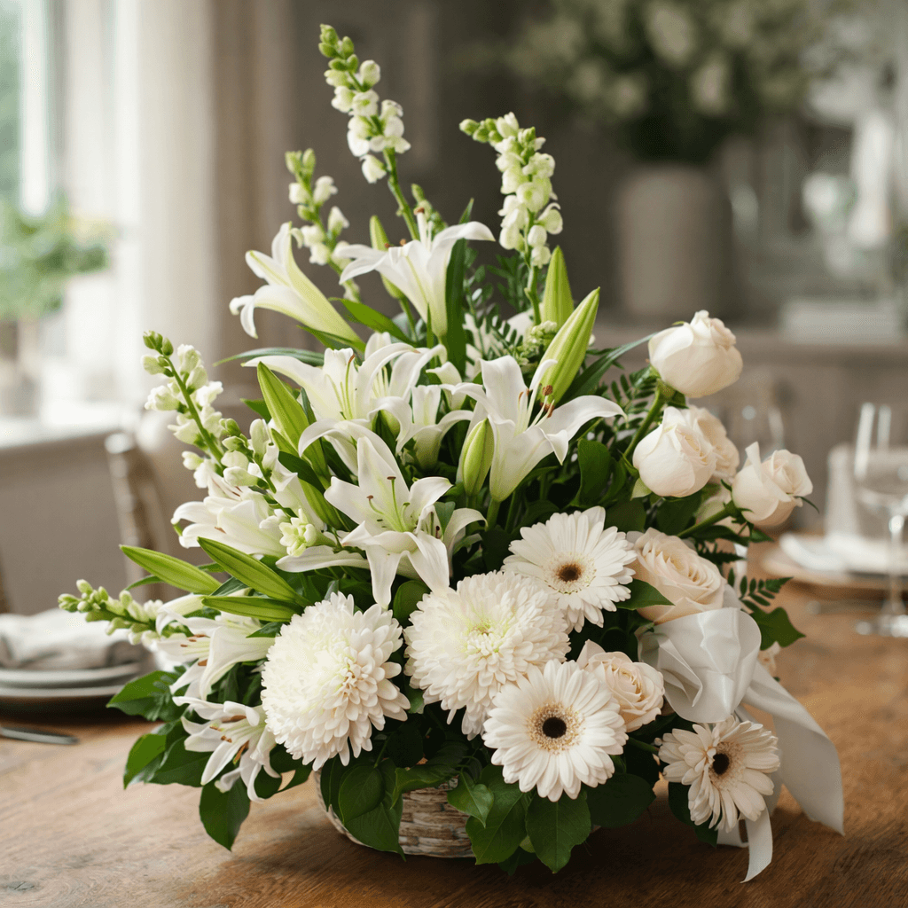Basket Arrangement of Mixed White Flowers