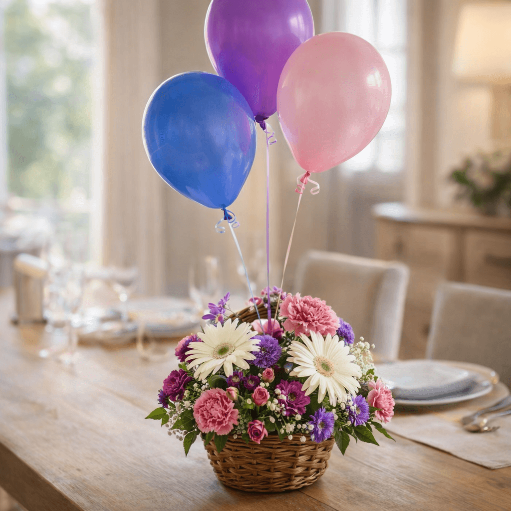 Best Wishes Basket And Balloons